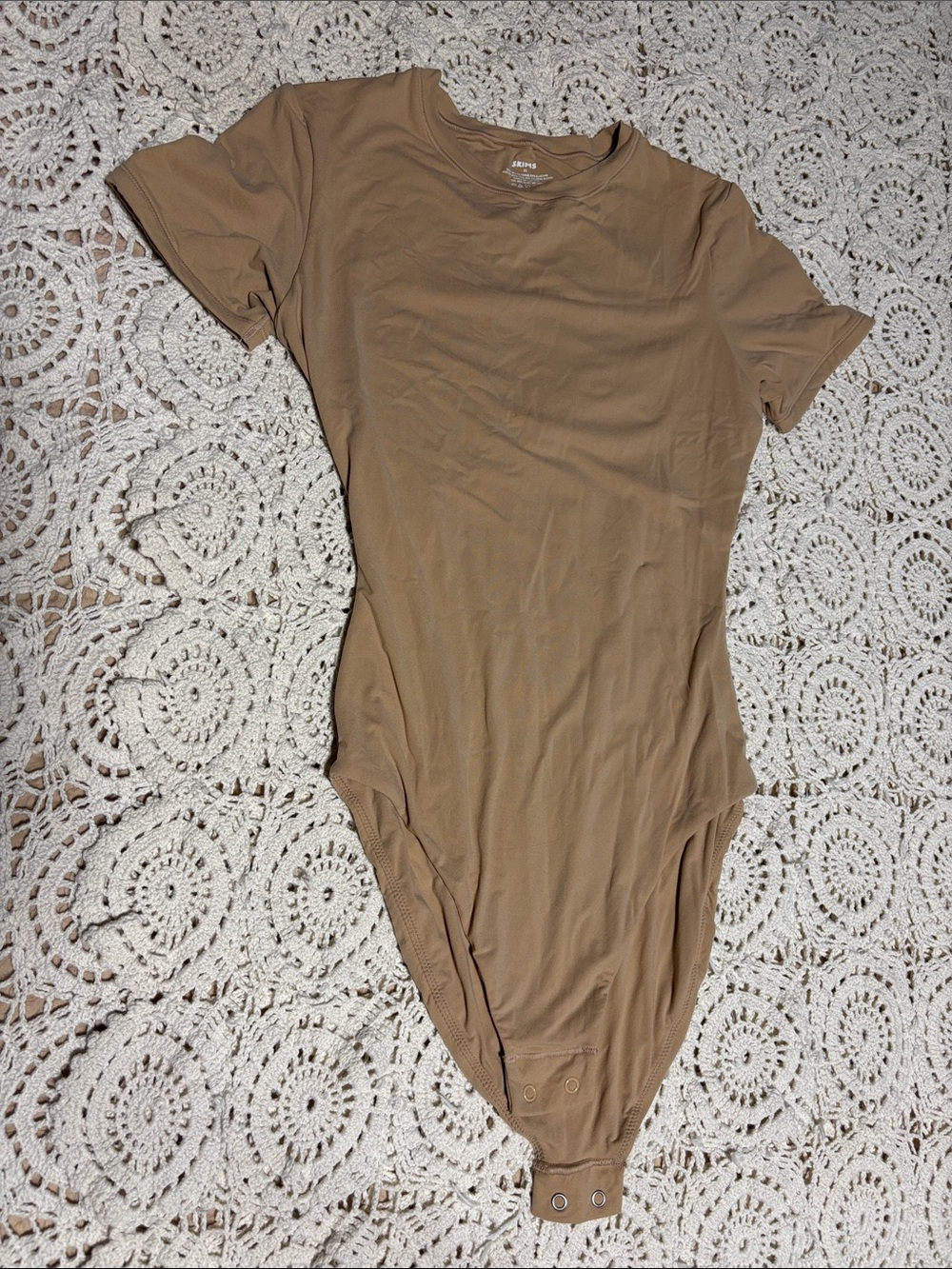 SKIMS Short-Sleeve Bodysuit in Tan